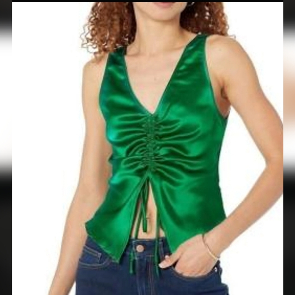 The Drop Satiny Tank Top With Front Ruching Green Size Small NWT
